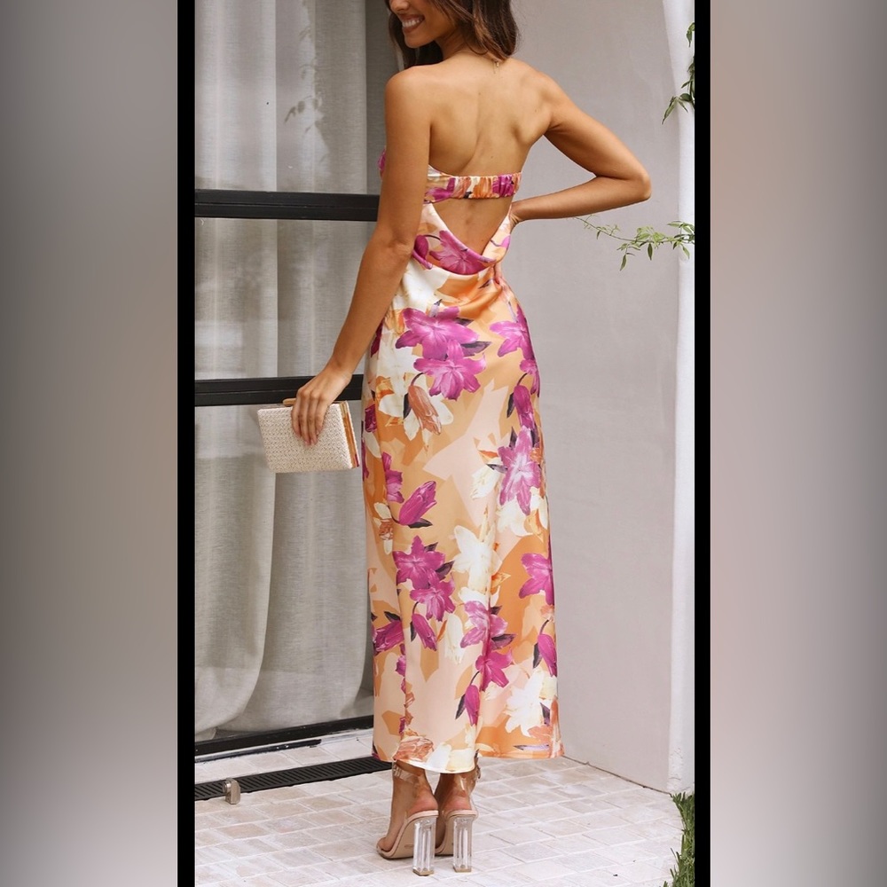 Hello Molly Strapless Floral Dress - Pink and Orange